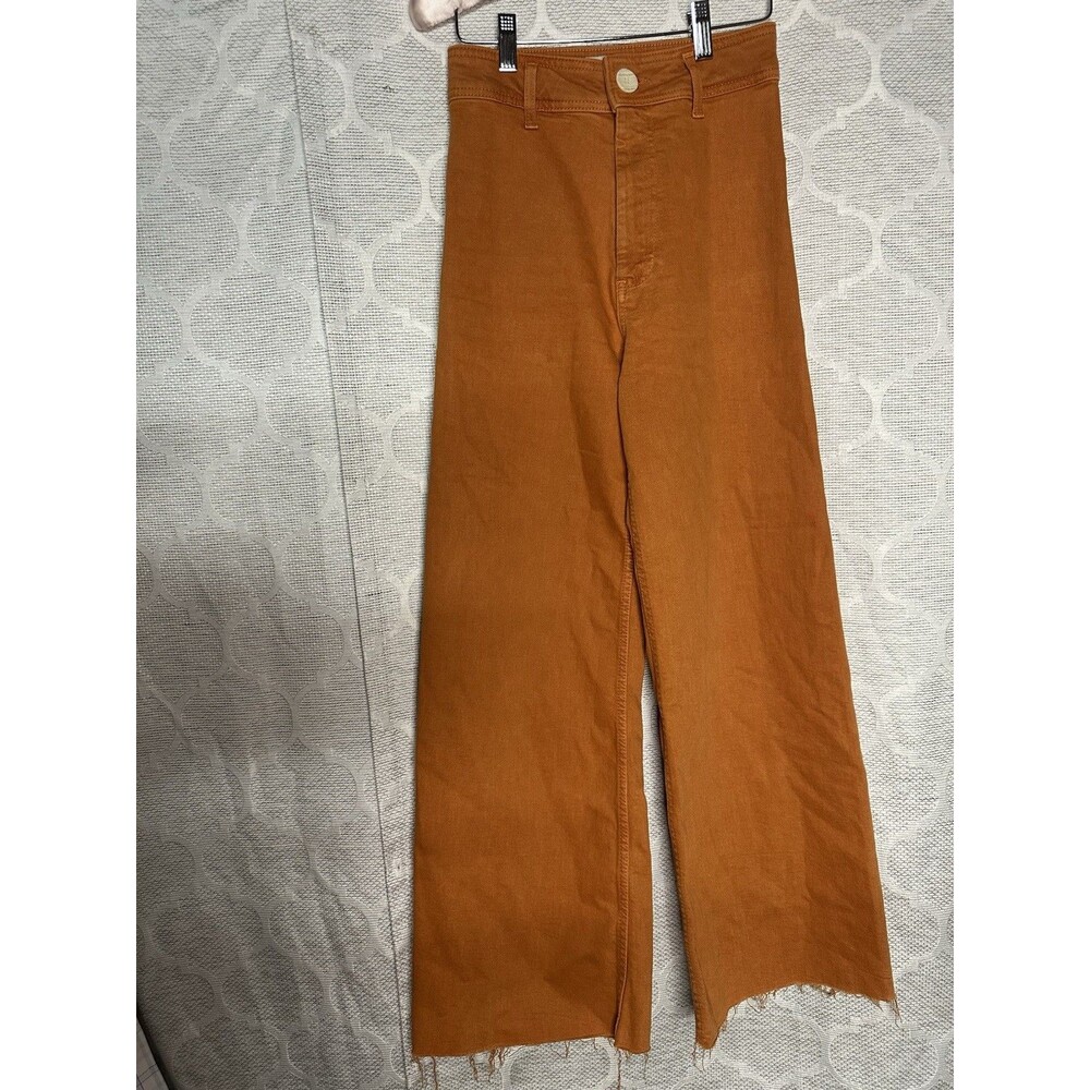 Zara The Marine Straight Jeans Orange Wide Leg High Rise Raw Hem Size 2 EUC